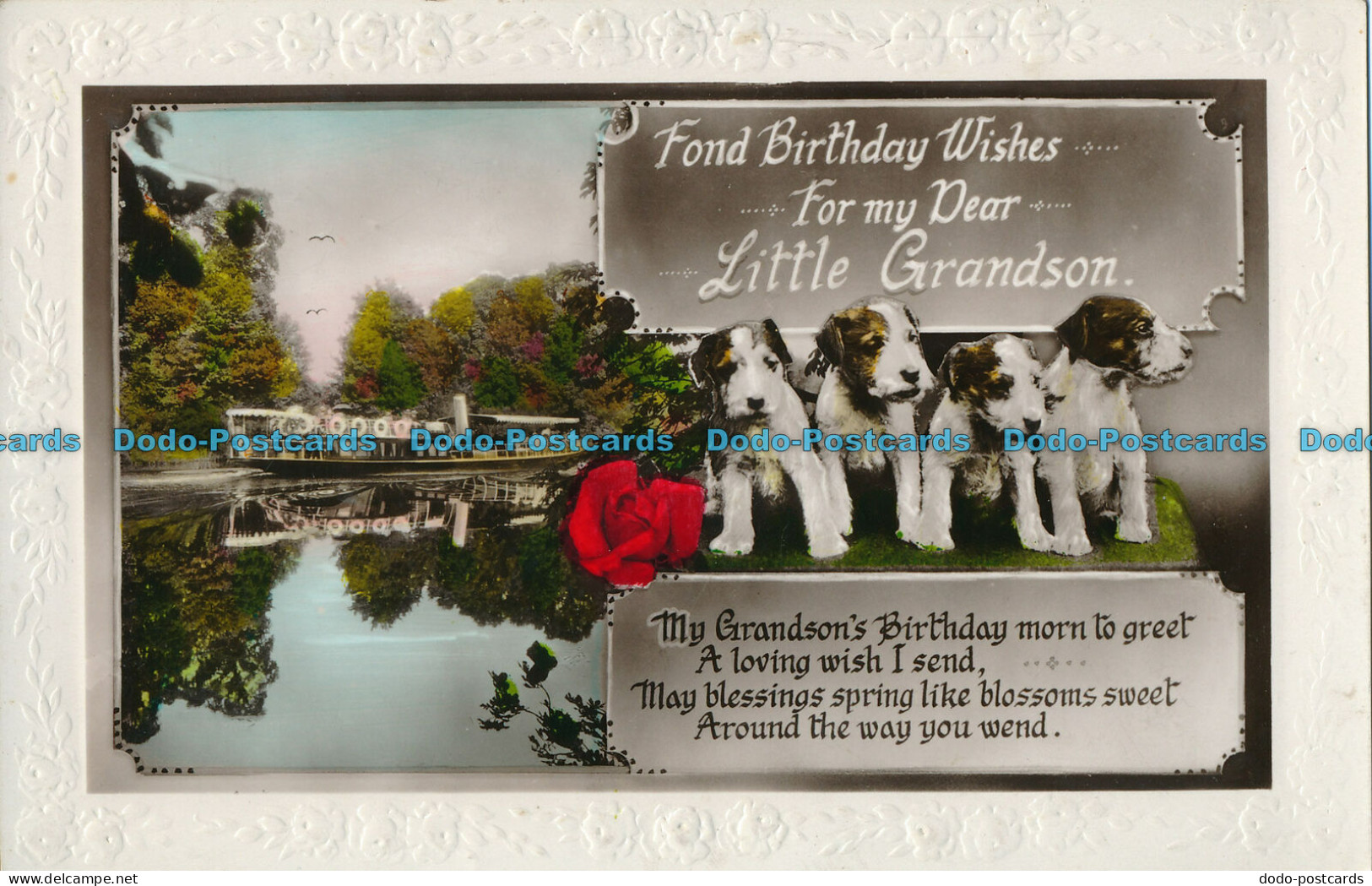 R003766 Greeting Postcard. Fond Birthday Wishes For My Dear Little Grandson. Pup - Monde