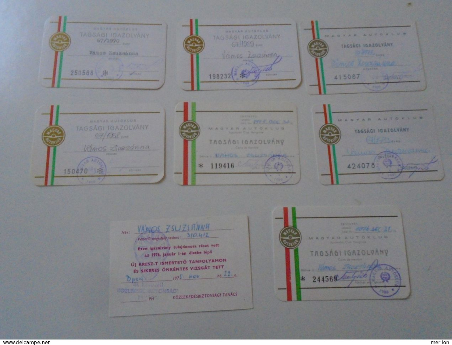 D203063   Lot Of 9 Membership Cards  Hungary  Magyar Autóklub -Hungarian Automobile Club -some With Stamps 1968-75 - Cartes De Membre