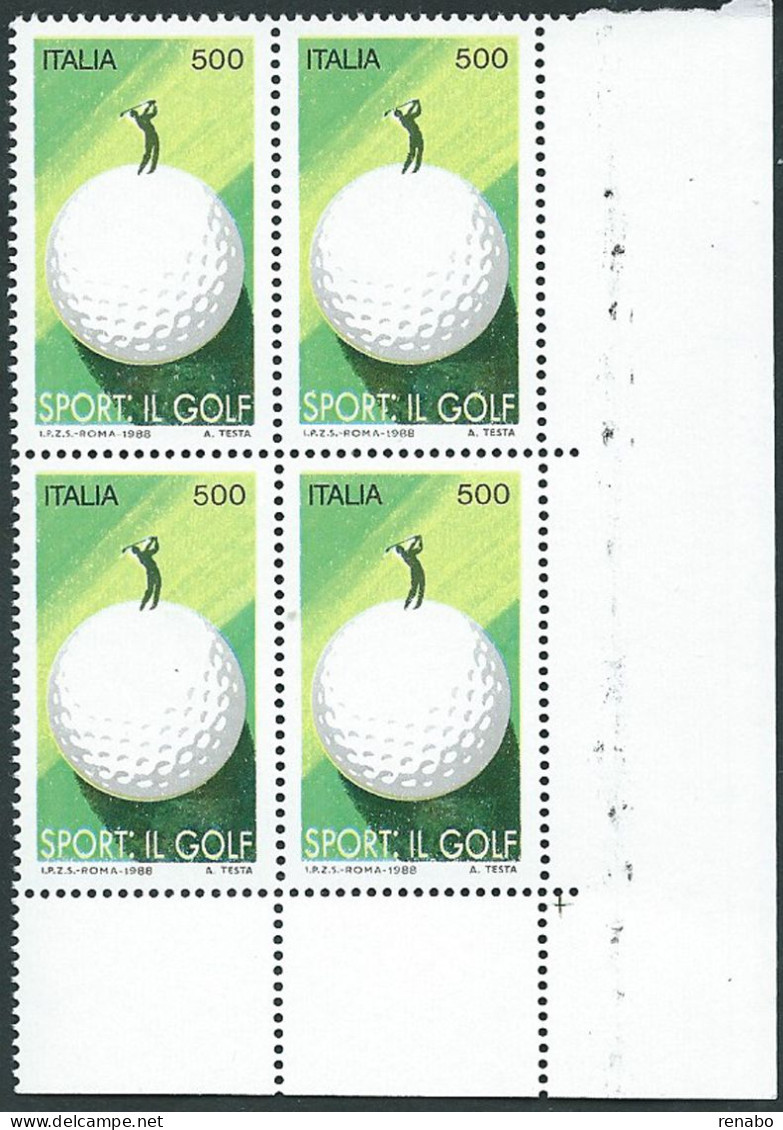 Italia 1988; Lo Sport Italiano : Il Golf . Quartina D' Angolo. - 1981-90: Mint/hinged