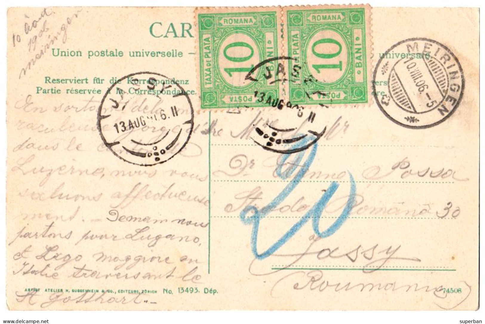 ROMANIA : IASI / JASSY - BEL AFFRANCHISSEMENT TAXE / NICE TAX FRANKING  : TAXA DE PLATA - PAIR Of 2 STAMPS - 1906 (an735 - Lettres & Documents