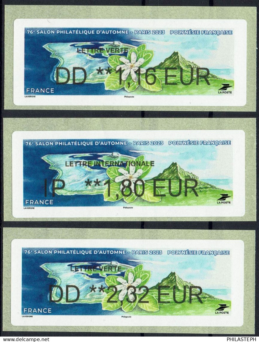 France 2023  - 3 TIMBRES De Distributeur - LISA 76e Salon D'automne - Polynésie Française - 2010-... Illustrated Franking Labels