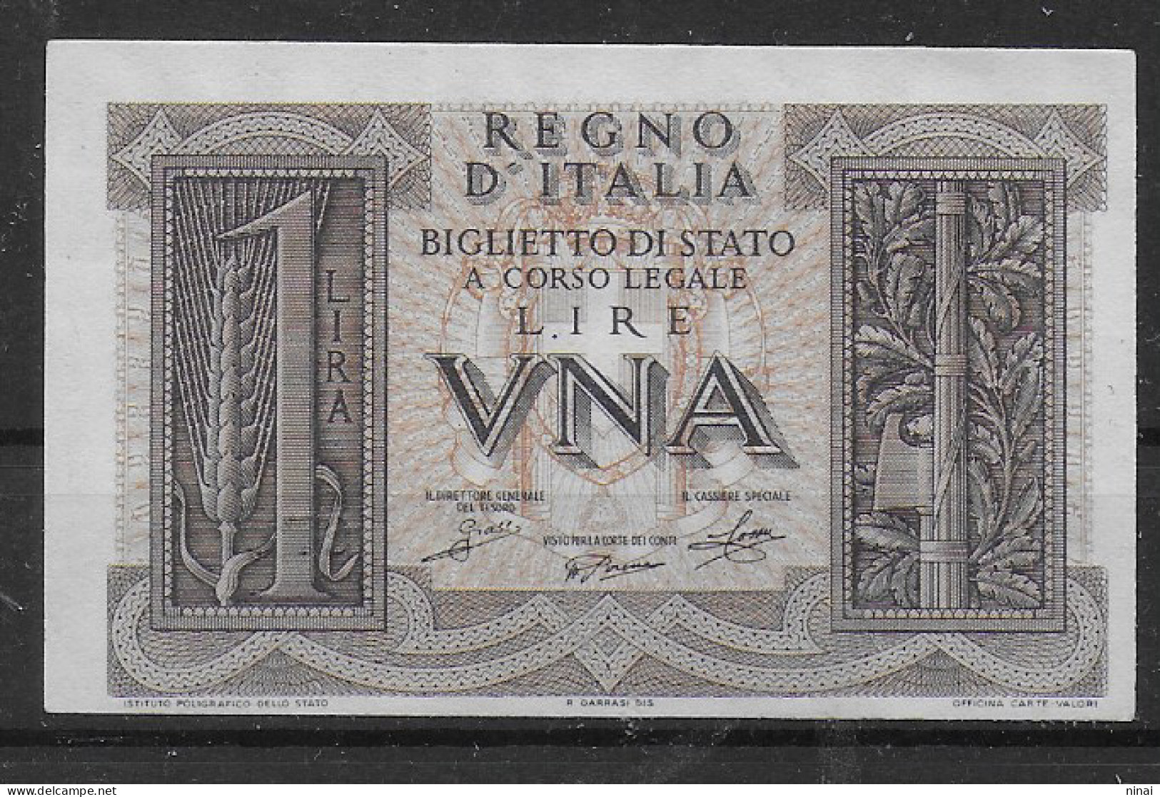 BANCONOTA 1939 UNA LIRA GRASSI/PORENA/COSSU FIOR DI STAMPA C1496A - Italia – 1 Lira