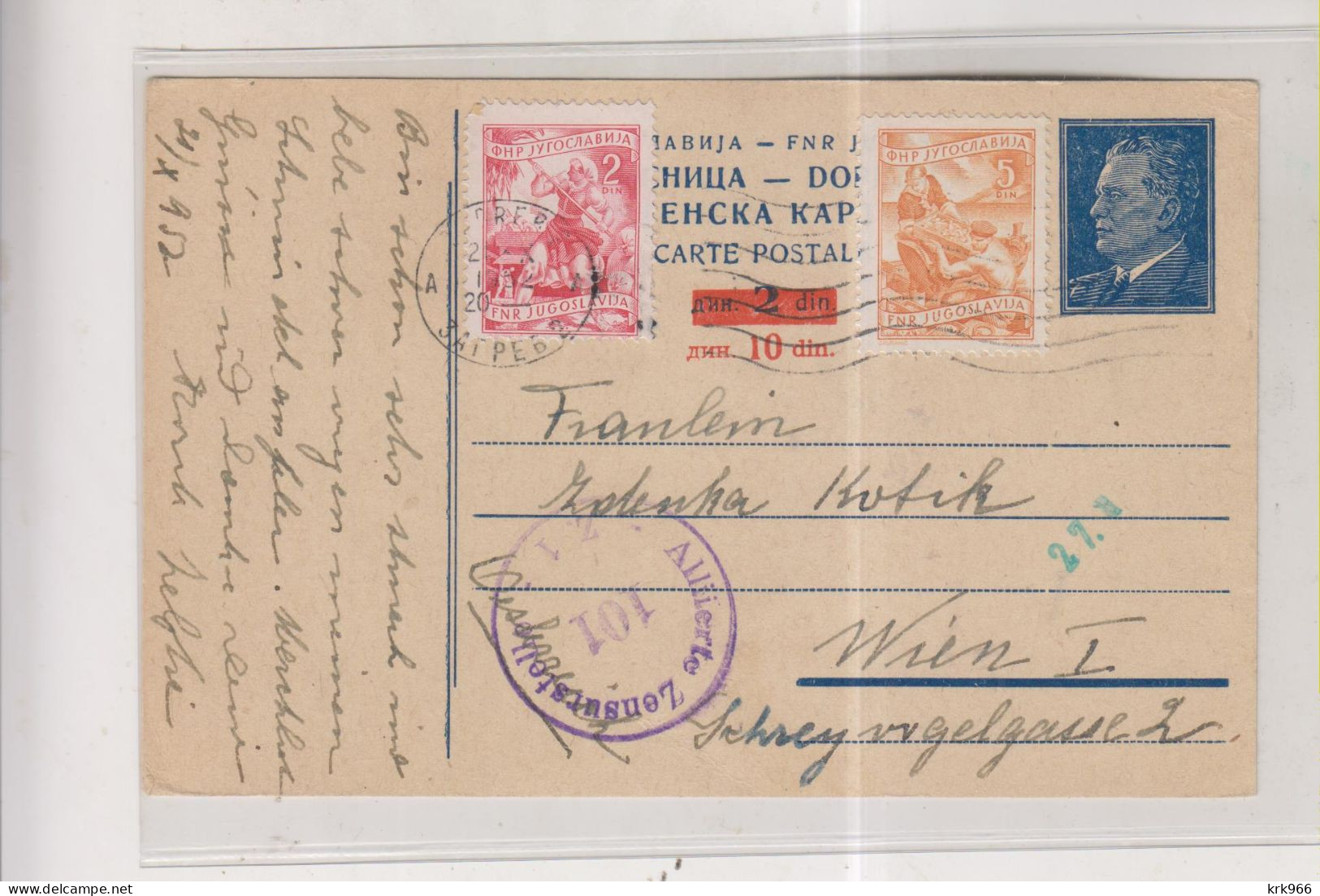 YUGOSLAVIA,1952 ZAGREB Censored Postal Stationery To Austria - Lettres & Documents