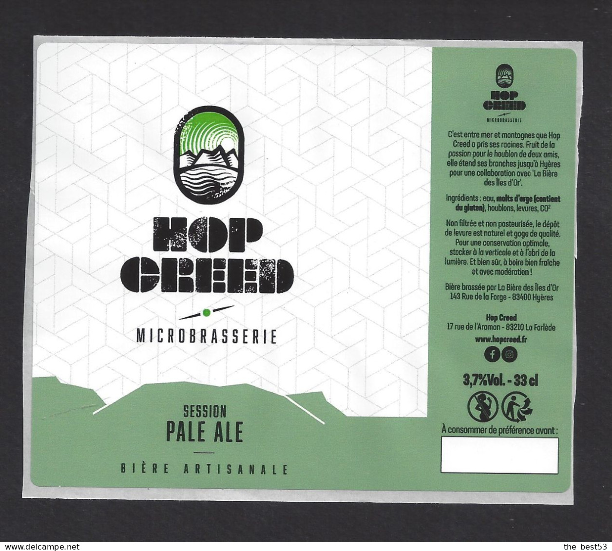 Etiquette De Bière Pale Ale  -  Hop Creed   -   Brasserie  Des Iles D'Or  à  Hyères   (83) - Cerveza