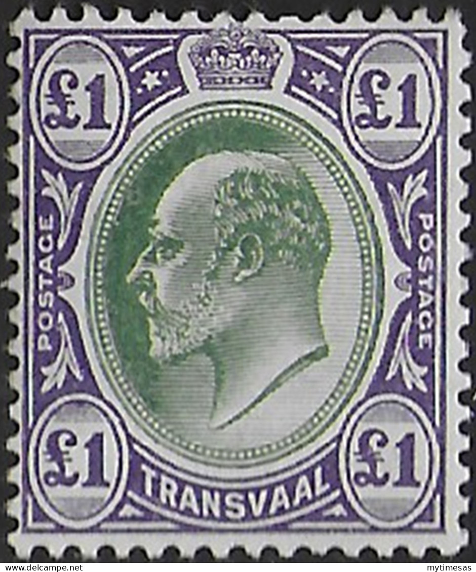 1908 Transvaal Edward VII 1£ Green And Violet MNH SG N. 272a - Other & Unclassified