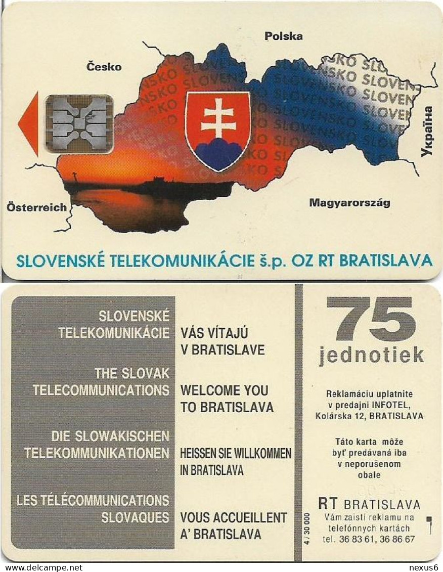 Slovakia - Slovenské Telekomunikácie - Map Of Slovakia II - 1993, SC5, 75Units, Cn. 00248 Embossed, 20.000ex, Used - Slovaquie