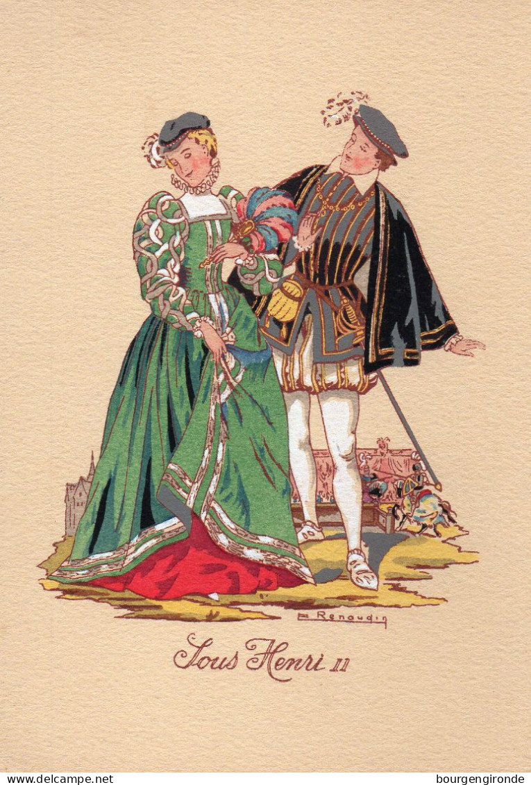 Carte Fantaisie - Sous Henri II - La Mode Française à Travers Les époques - Illustrateur RENAUDIN - Autres & Non Classés