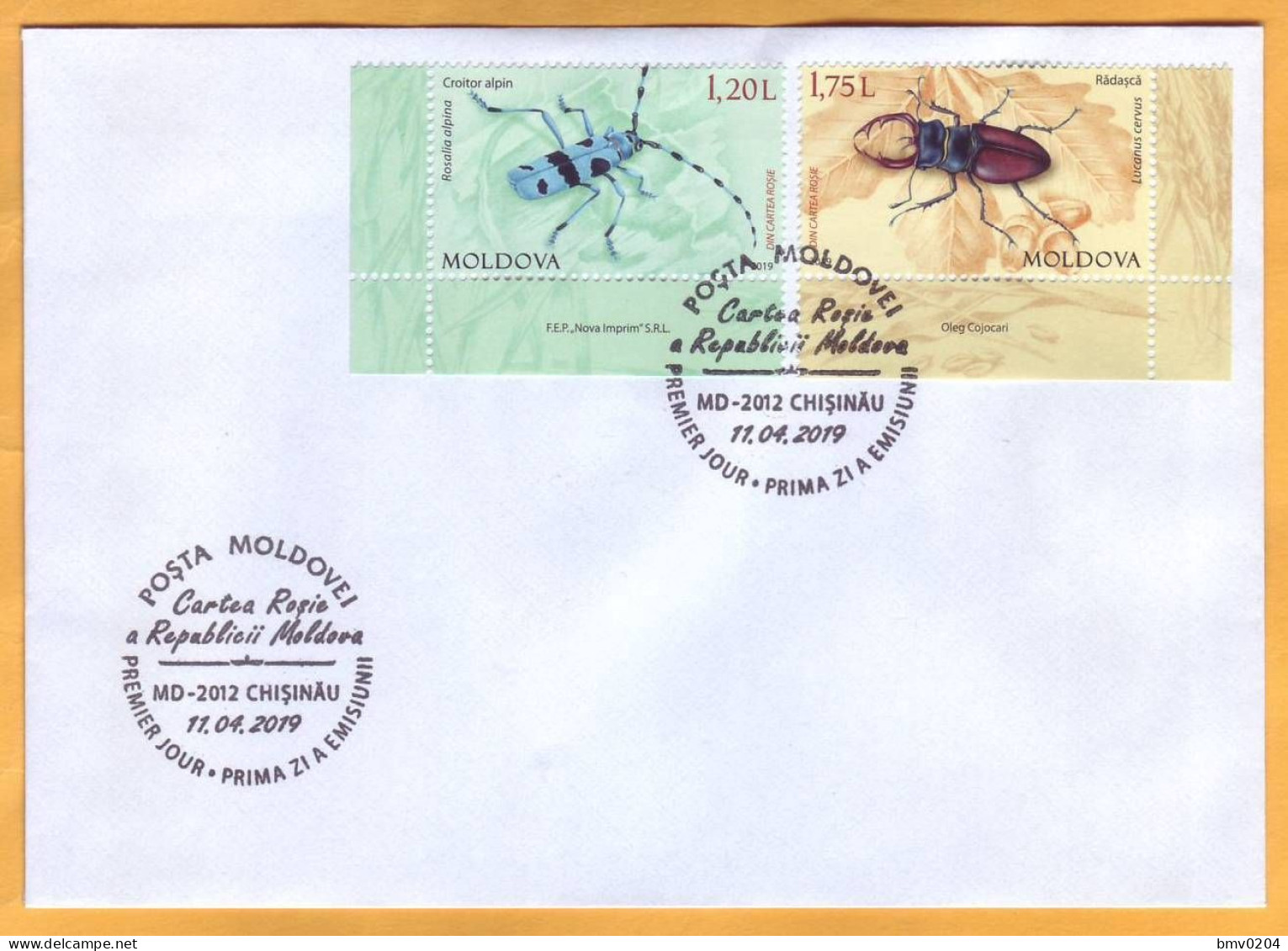 2019 Moldova Moldavie FDC  Red Book  Alpine Longhorn Beetle. Stag Beetle - Moldawien (Moldau)