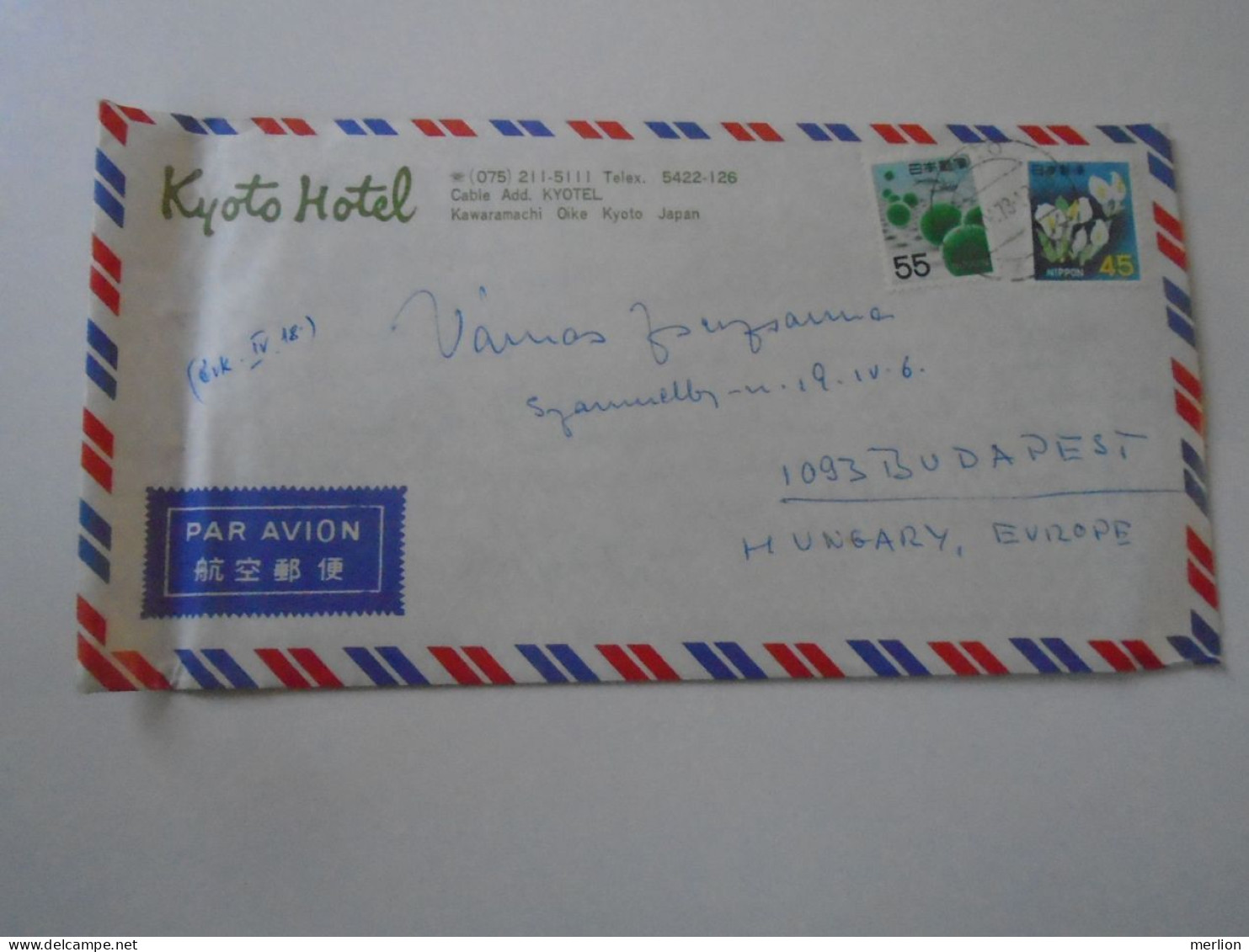 D203067  Japan  Cover   Kyoto Hotel Kawaramachi Oike  1973 - Briefe U. Dokumente