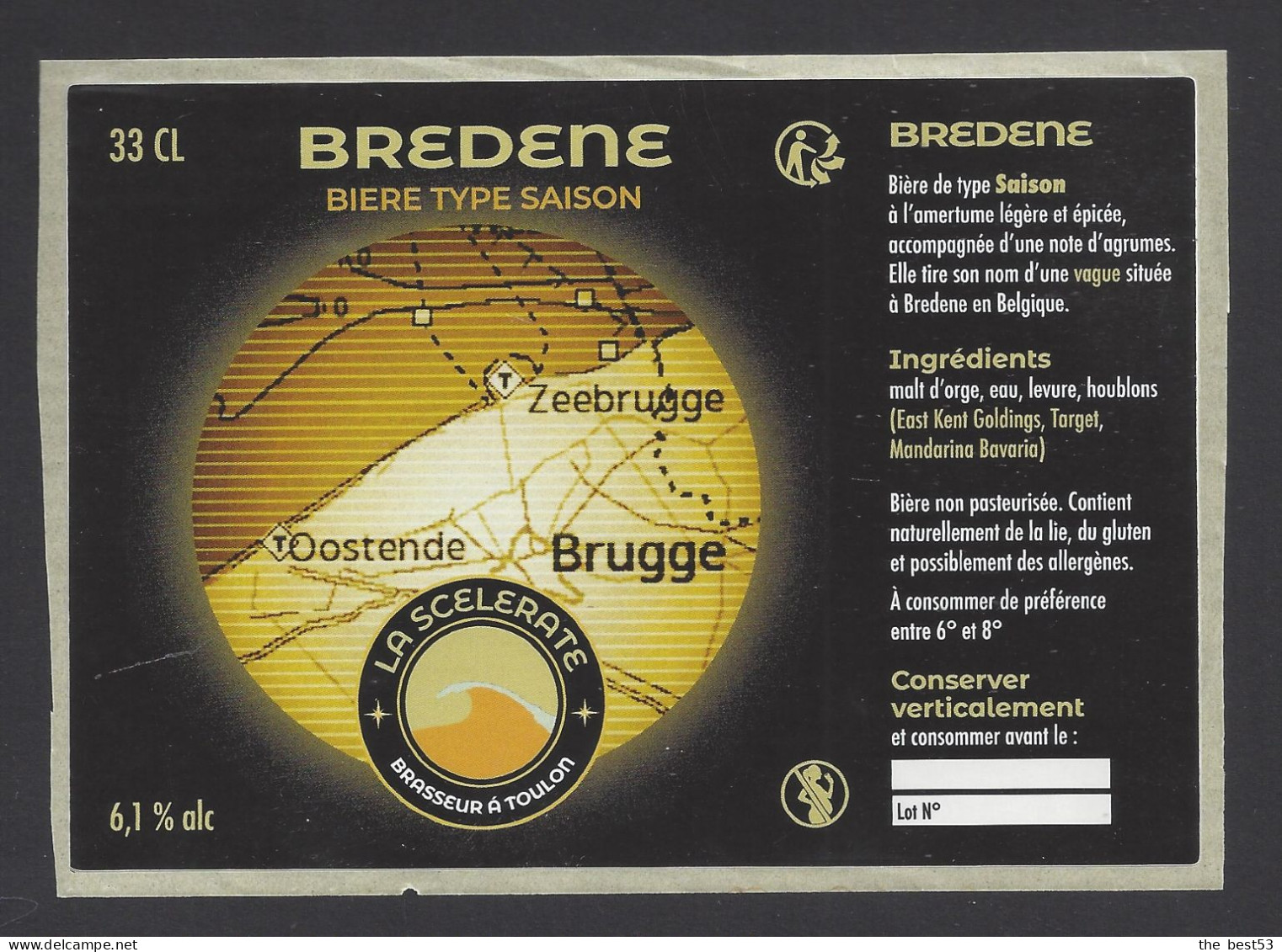 Etiquette De Bière Type Saison  -  Bredene   -   Brasserie  La Scélérate  à  Toulon  (83) - Beer