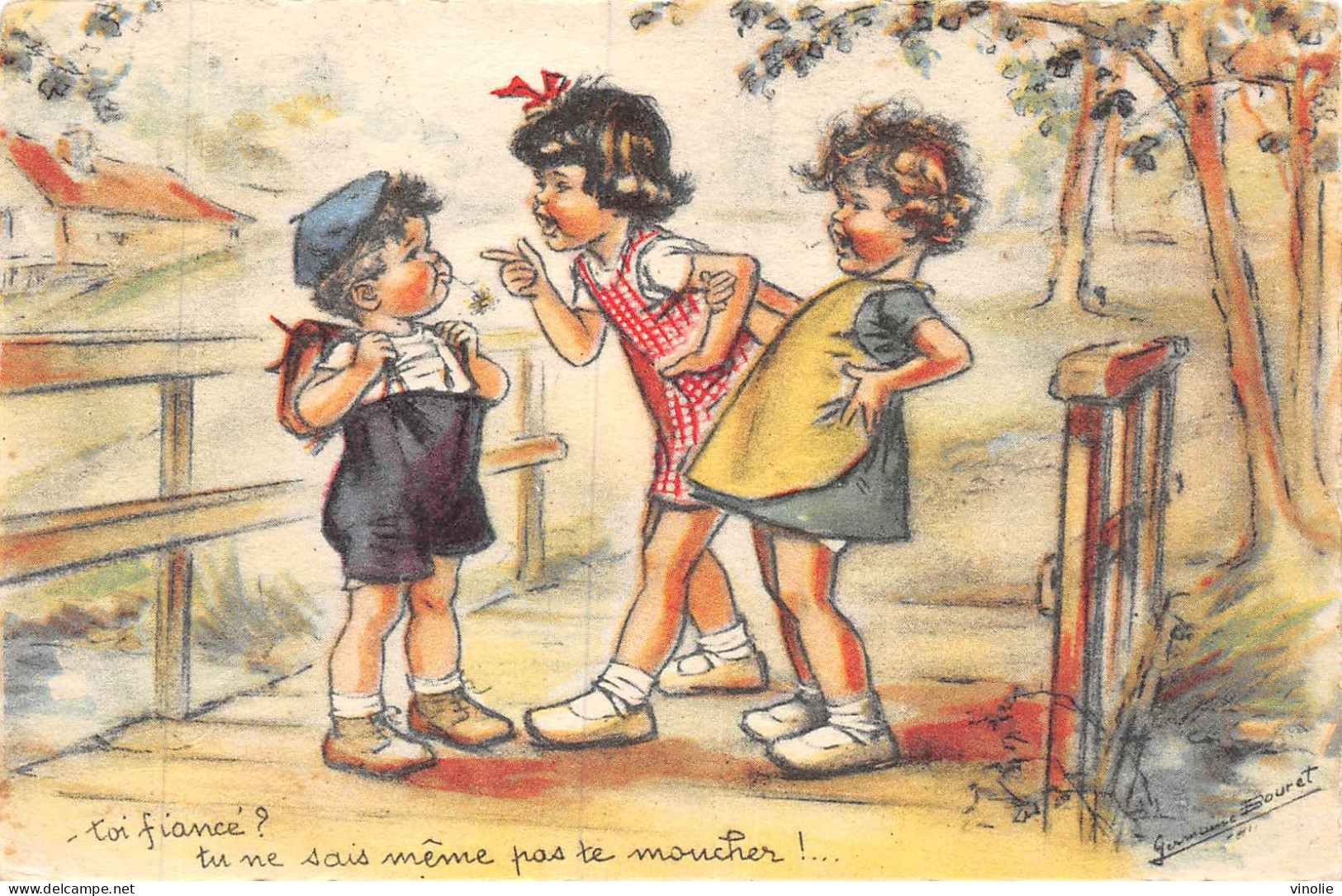 P-24-Mi-Is-2184 : CARTE ILLUSTREE PAR GERMAINE BOURET. TOI FIANCE ? TU NE SAIS MEME PAS TE MOUCHER - Bouret, Germaine