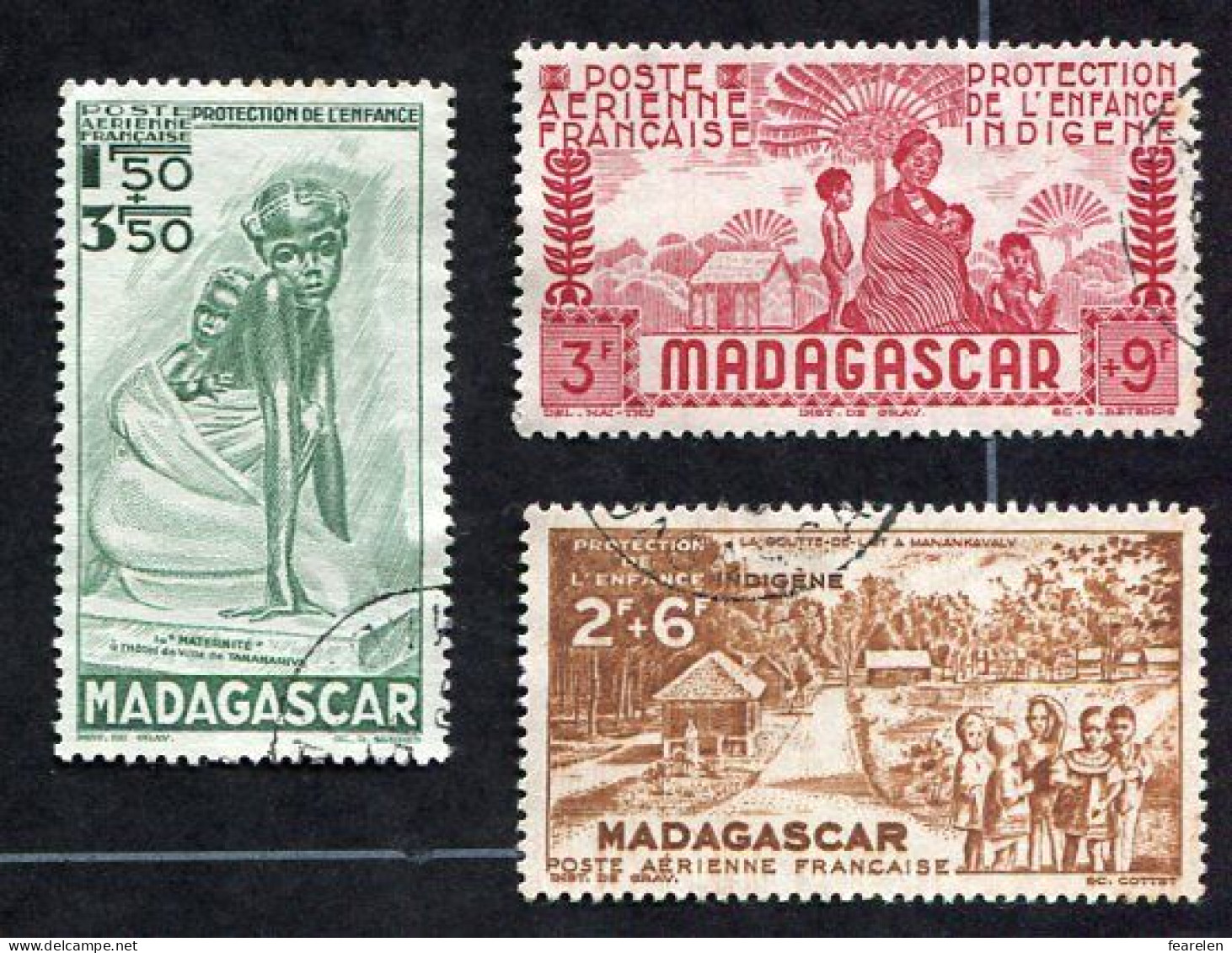 Colonie Française, Madagascar PA N°41/3 Oblitéré, Qualité Très Beau - Airmail