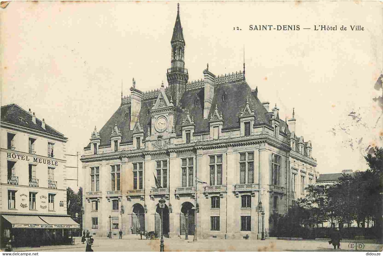 93 - Saint Denis - L'Hotel De Ville - Animée - Hotel Meublé Tabac - Correspondance - CPA - Oblitération Ronde De 1915 -  - Saint Denis