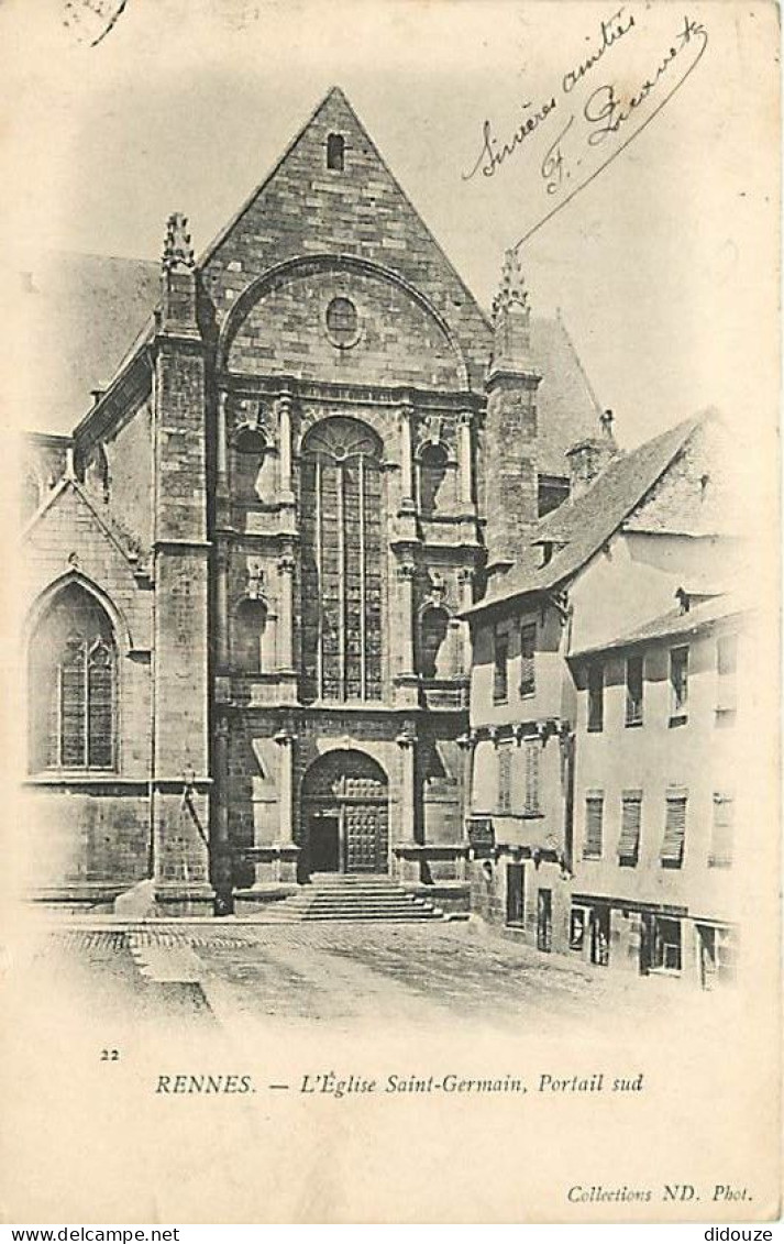 35 - Rennes - L'Eglise Saint-Germain, Portail Sud - Précurseur - Oblitération Ronde De 1904 - CPA - Voir Scans Recto-Ver - Rennes