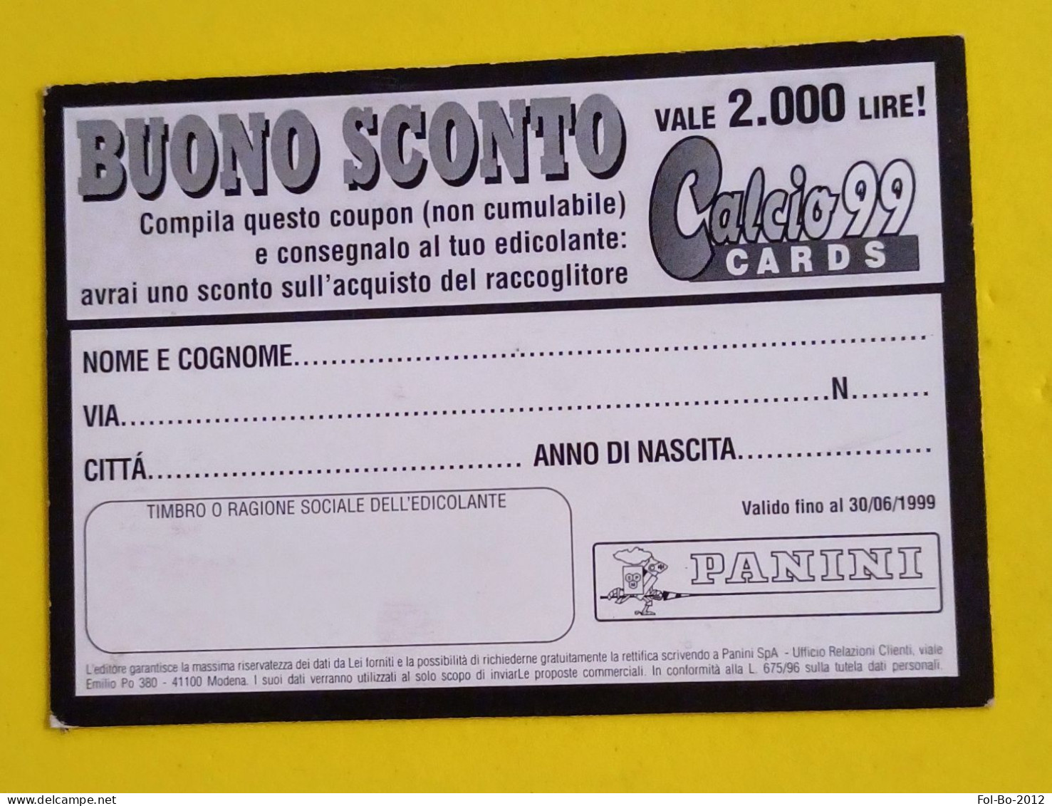 Calcio 99 Cards Calciatori Panini Card Buono Sconto - Italiaanse Uitgave