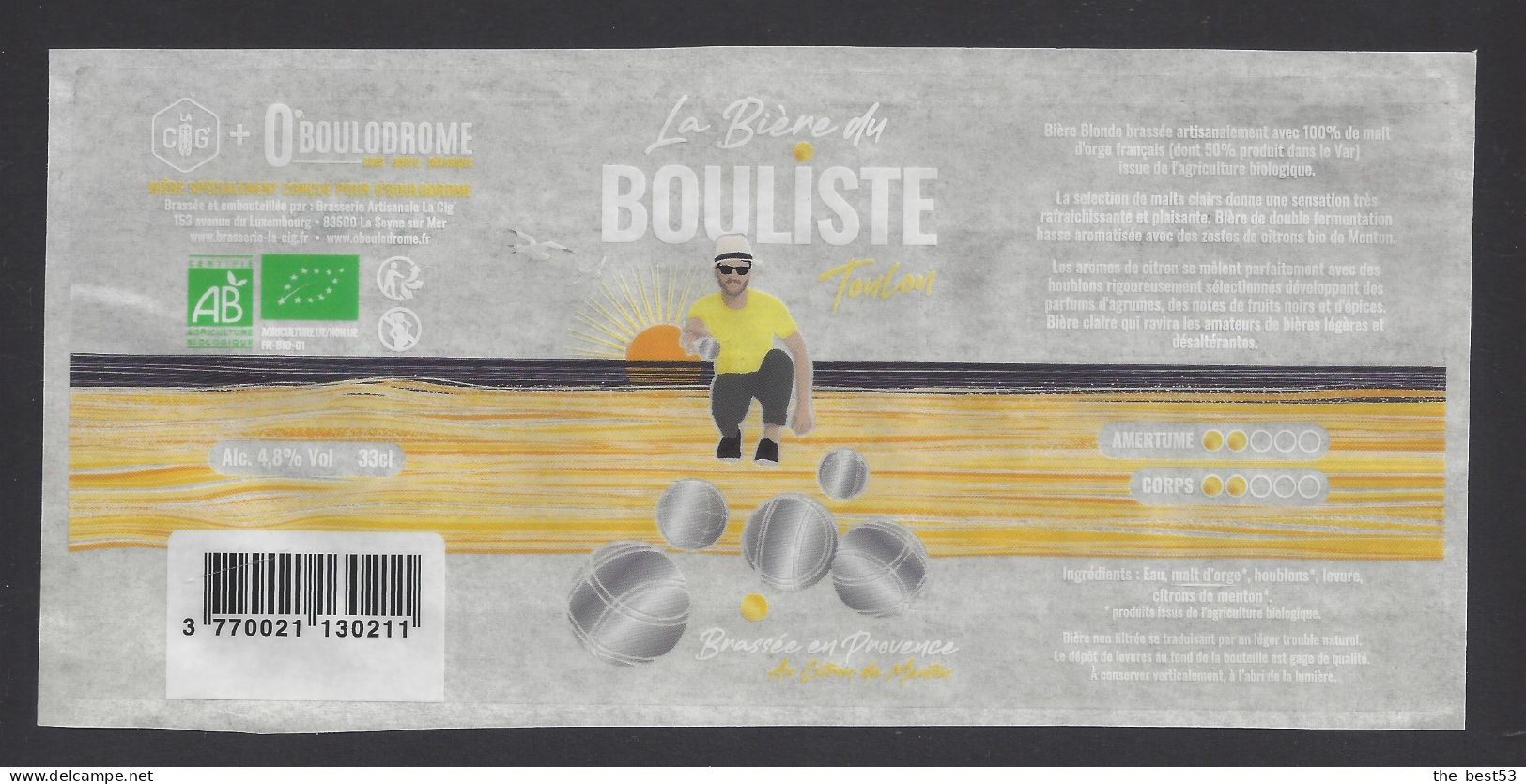 Etiquette De Bière Au Citron De Menton - Du Bouliste - Brasserie  La CIG à La Seyne Sur Mer (83)  Pour O'Boulodrome - Beer