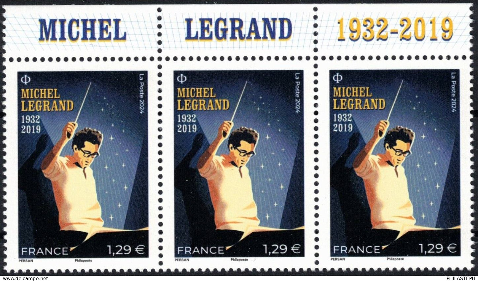 FRANCE 2024 - YT 5754 Neuf ** - Michel Legrand (1932-2019) -  Bande De 3 Haut De Feuille Avec Texte - Ongebruikt