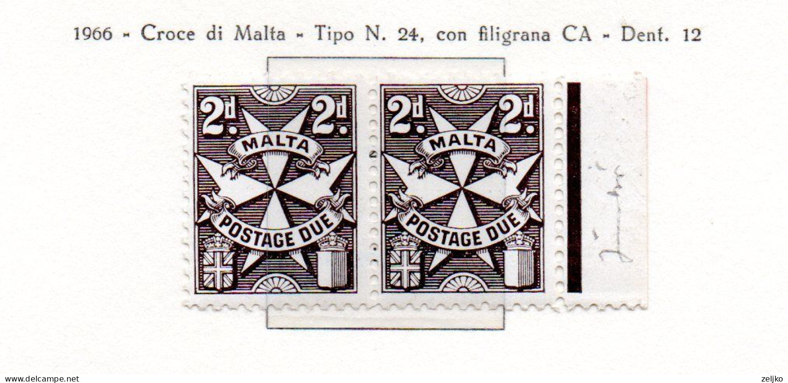 Malta, MNH, Postage Due, 1966, Michel 27, Pair ( Single Stamp 12,00 € ) - Malte
