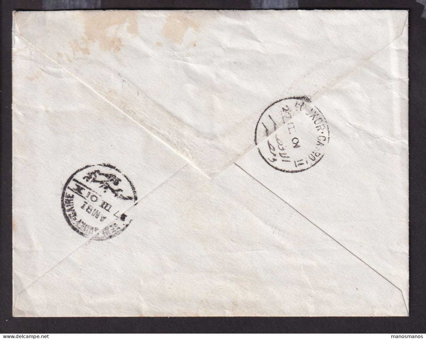 384/31 -- EGYPT LOUXOR-CAIRO TPO  - Stationary Envelope Cancelled 1901 To CAIRO -Backside BENI-SOUEF-CAIRE AMBt - 1866-1914 Khedivate Of Egypt
