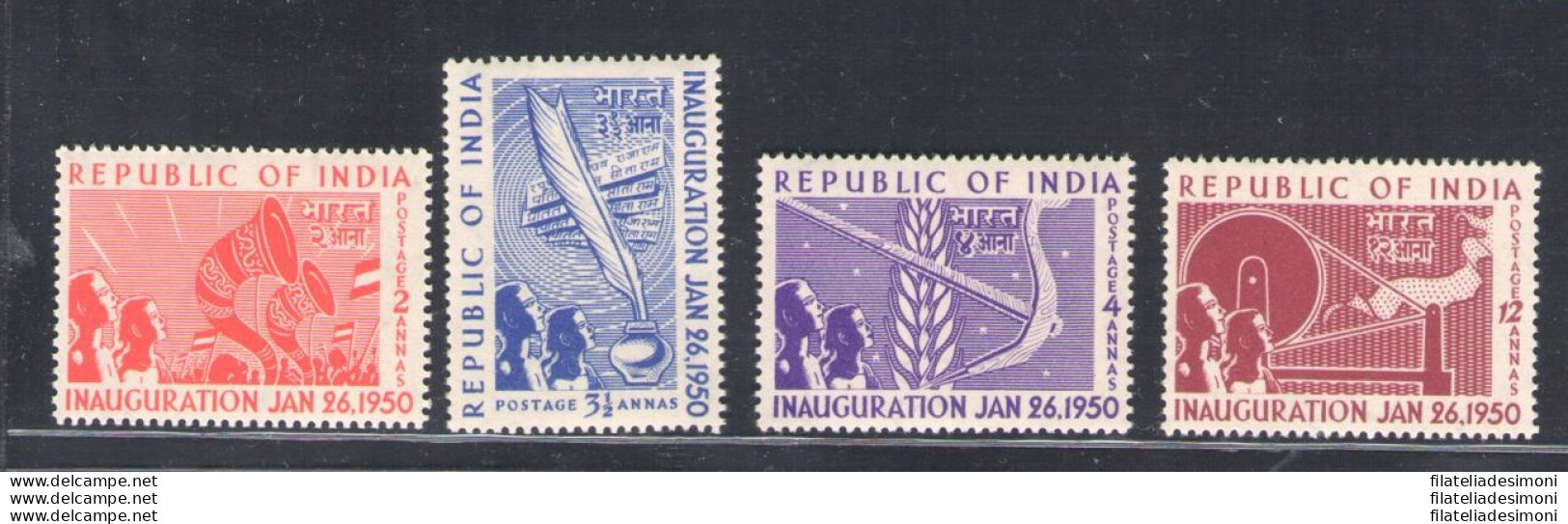 1950 INDIA - Inaugurazione Della Repubblica, Stanley Gibbons N. 329-32, Serie Di 4 Valori, MNH ** - Autres & Non Classés