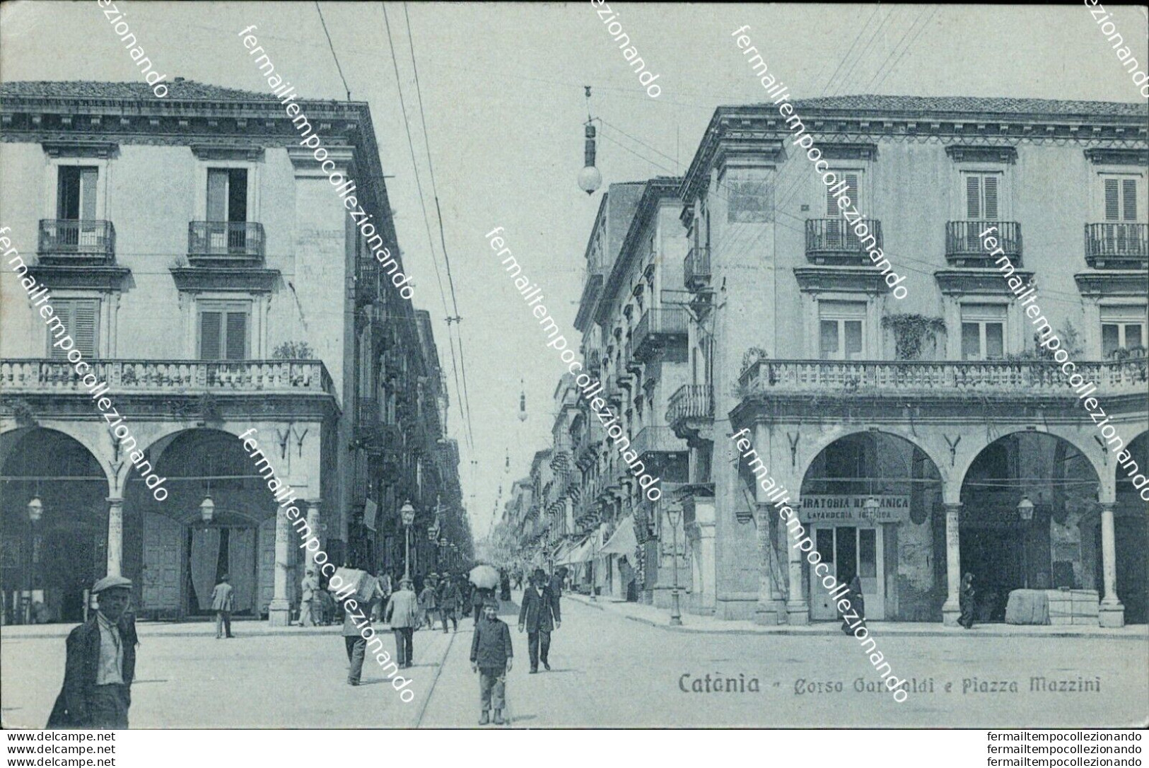 Bg369 Cartolina Catania Citta' Corso Garibaldi E Piazza Mazzini 1919 - Catania