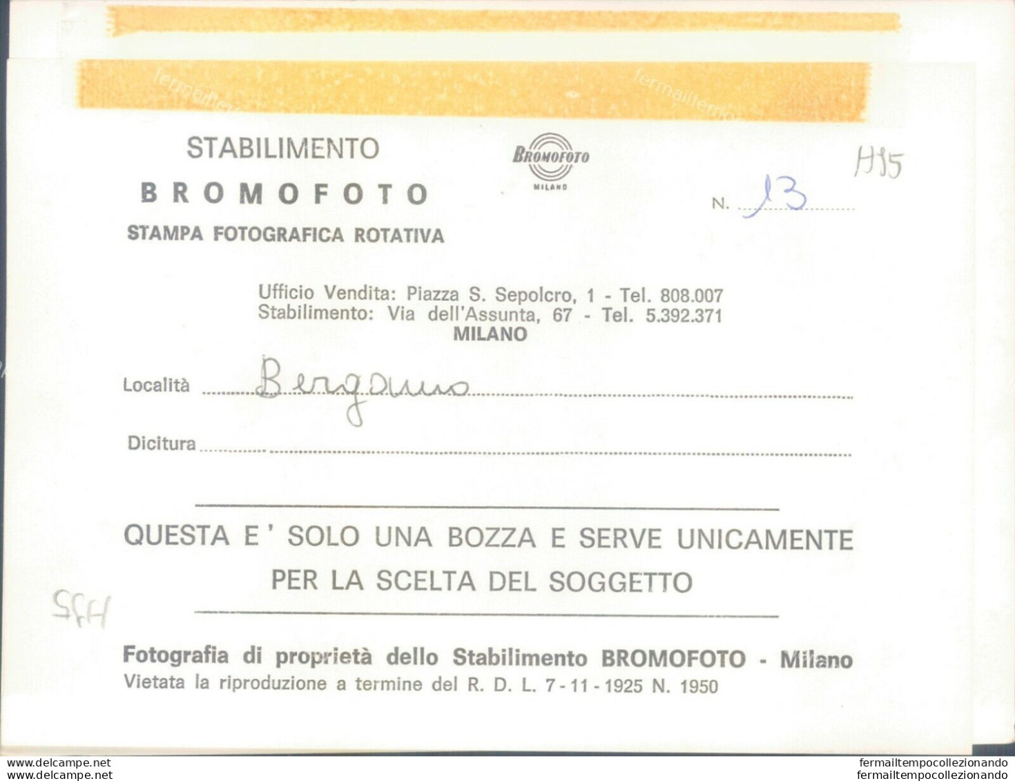 H95  Bozza Fotografica Bergamo Citta'   - Bergamo