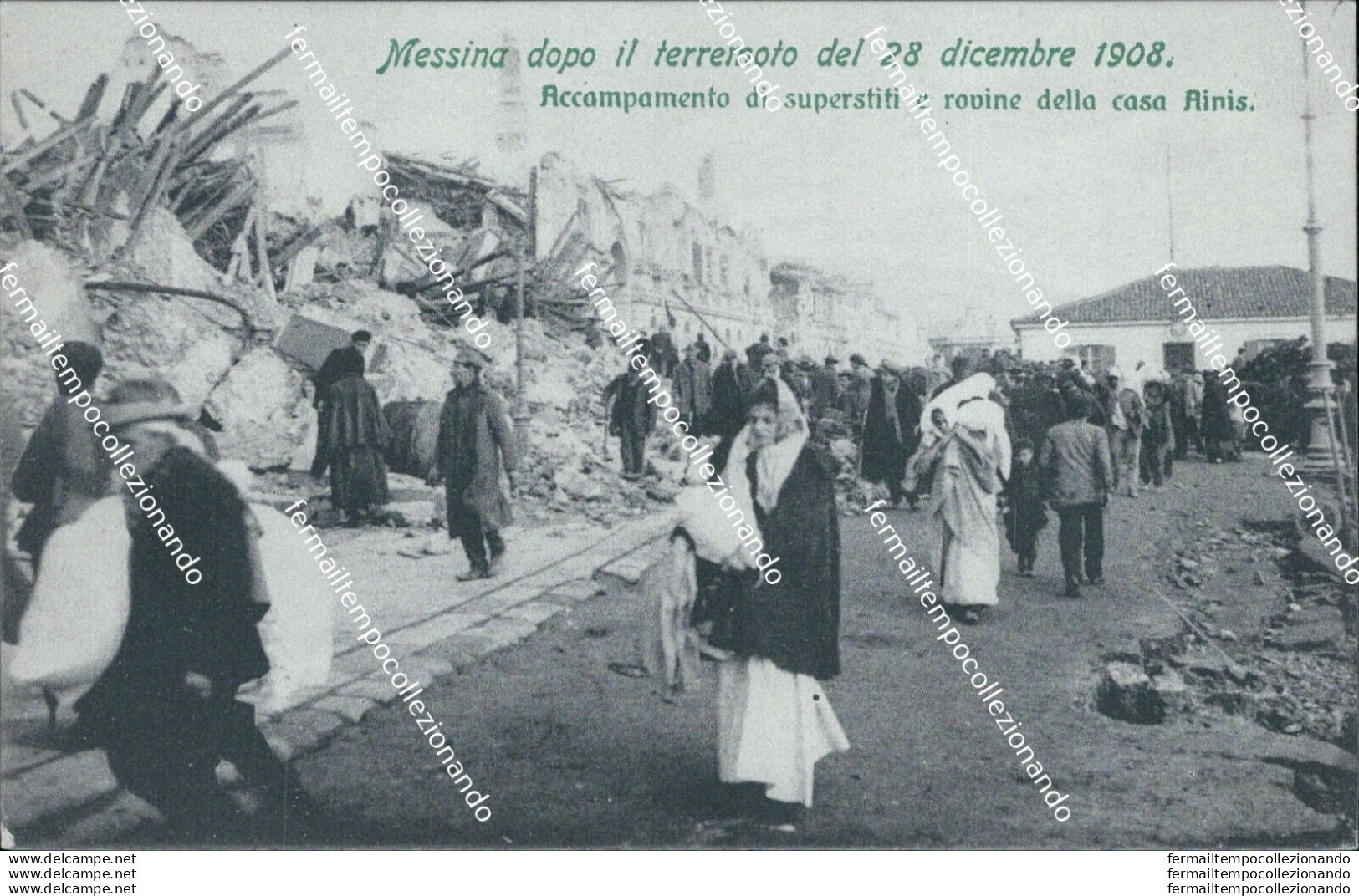 Z653  Cartolina Messina Citta'terremoto 1908 Accampamento Di Superstiti E Rovine - Messina
