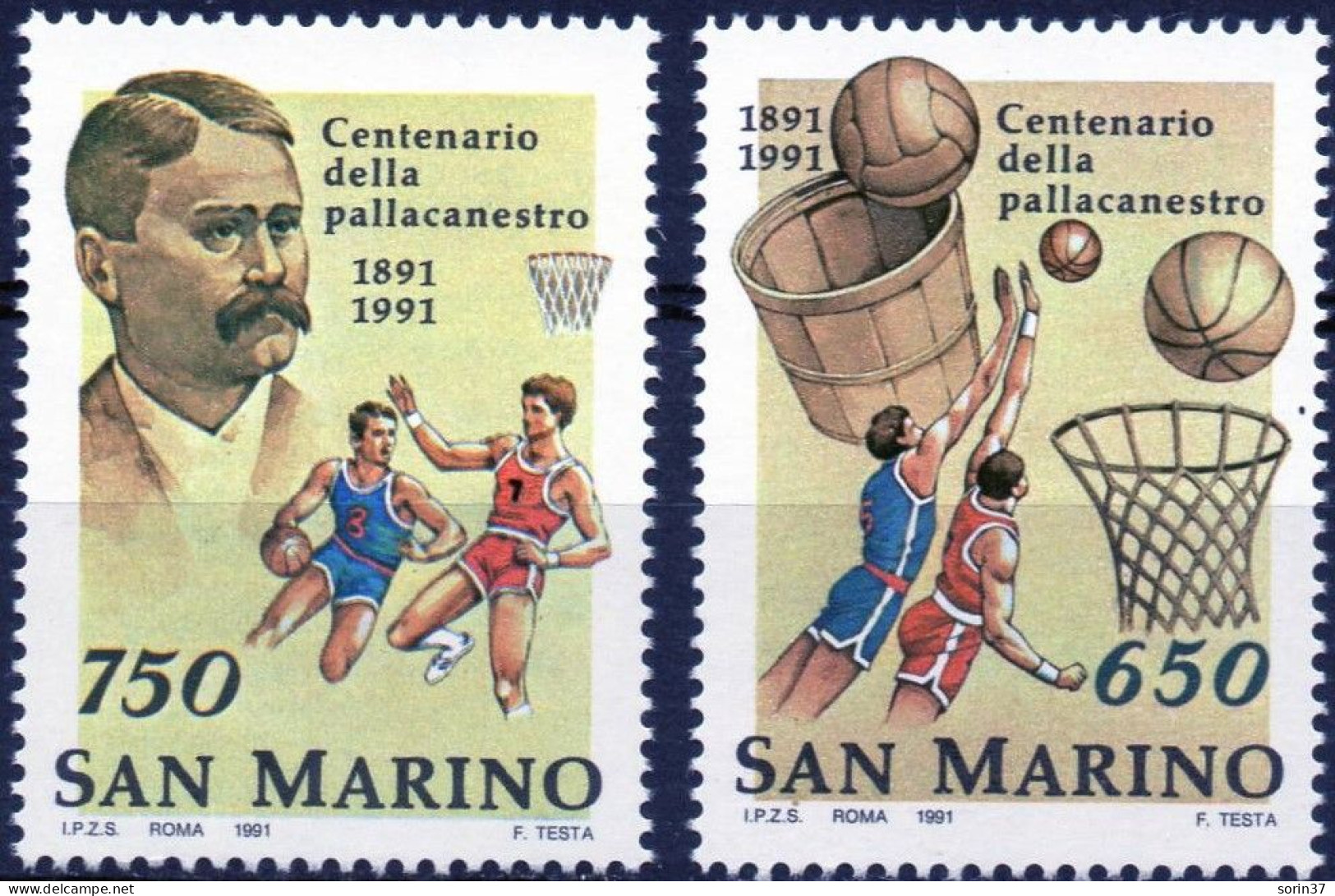 San Marino Serie Completa Año 1991 Yvert Nr. 1271/72  Nueva  Baloncesto - Ongebruikt