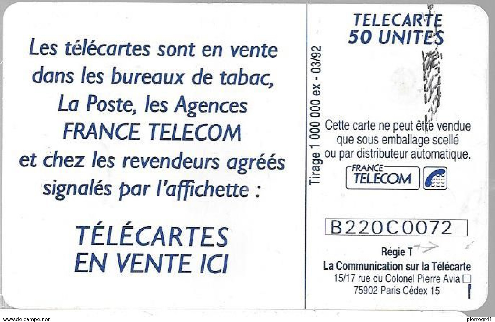CARTE-PUBLIC-50U-03/92-F 239A.98-GEM Nickel-.2e Logo-VOS PASSIONS ONT LA PAROLE-V° Cadre Au N°B220C0072-UTILISE-TBE-RARE - 1991
