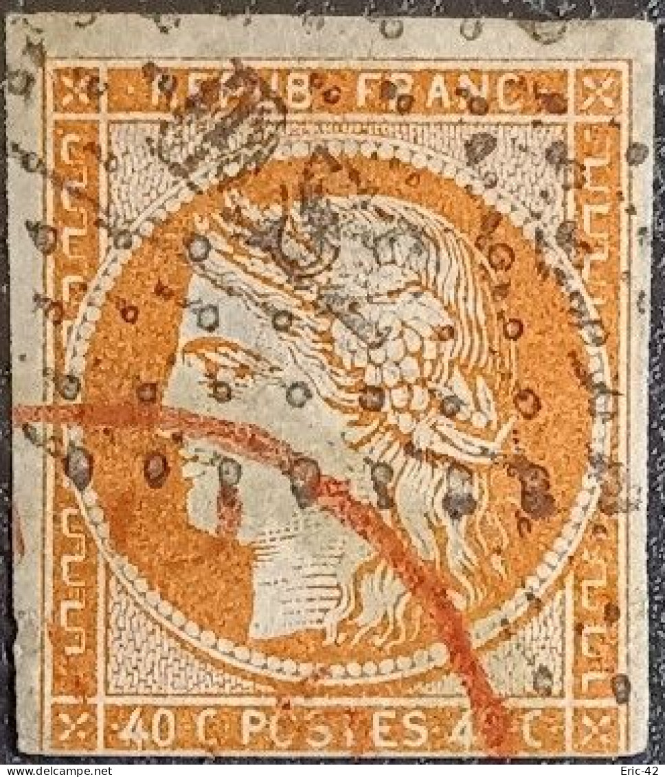 FRANCE Y&T N°5 Rare Cérès 40c Orange. Oblitéré Losange B.P. DS2 + Cachet Rouge. - 1849-1850 Ceres