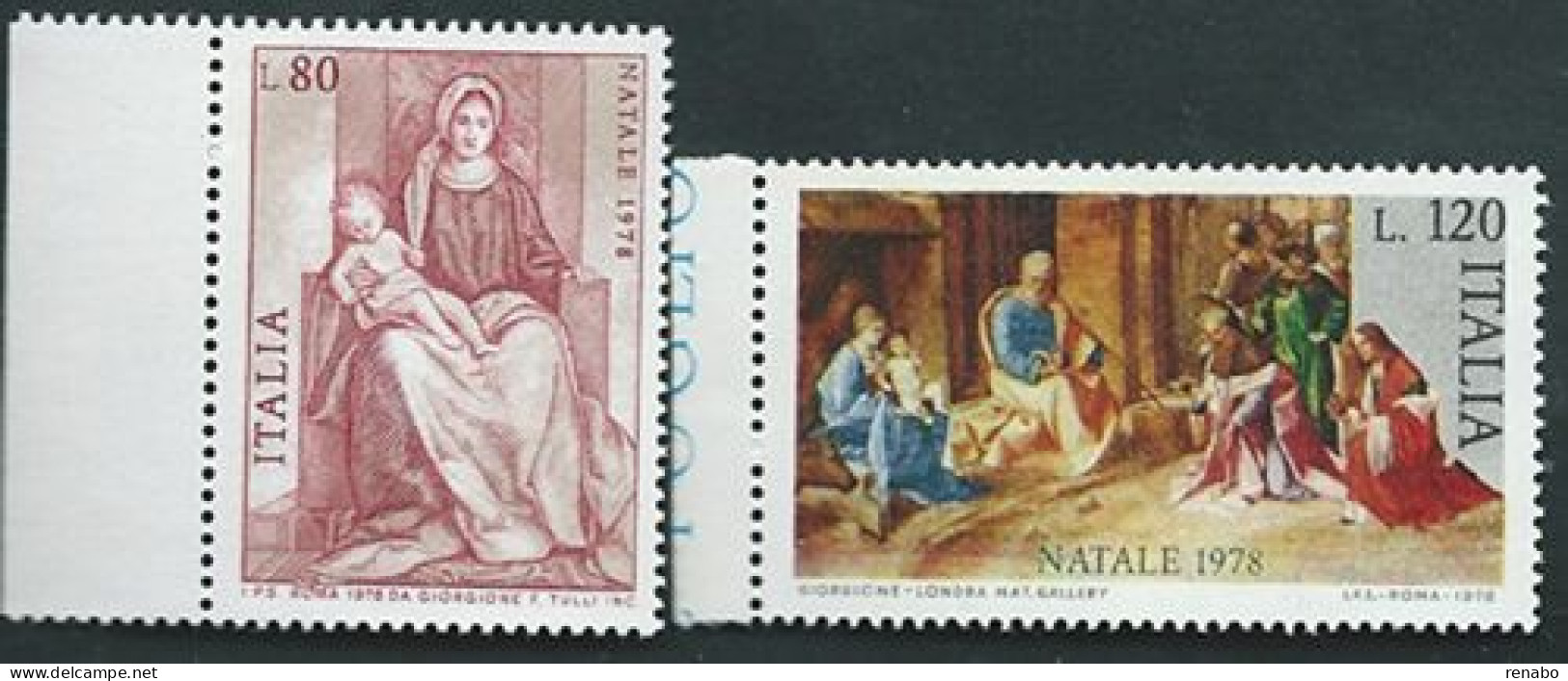 Italia 1978; Natale, Serie Completa; Pitture Del Giorgione: Bordo Sinistro. - 1971-80: Ungebraucht