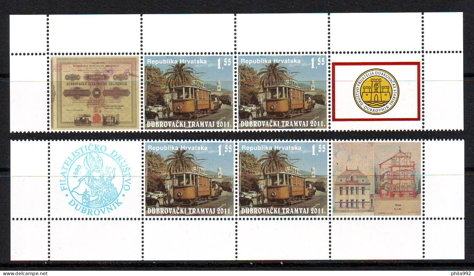 Croatia 2011 Charity Stamp Dubrovnik Tram (4stamps + 4 Labels) MNH - Kroatien