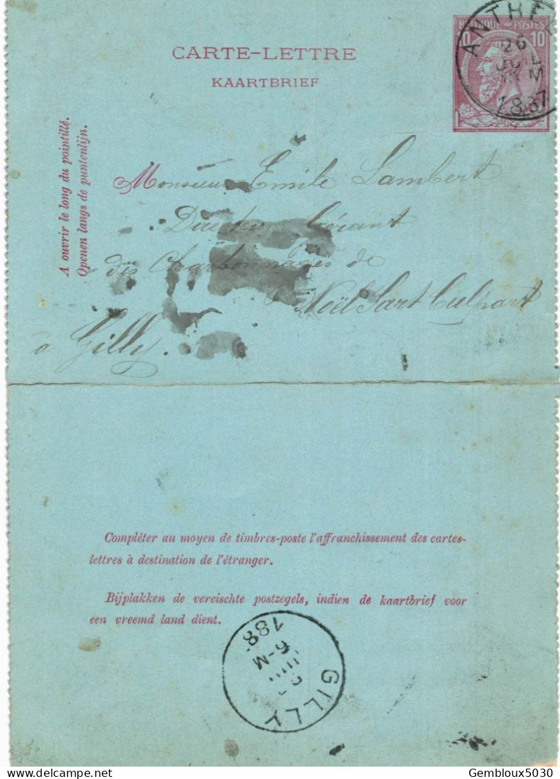 Carte-lettre N° 46 écrite De Anthée Vers Gilly - Cartes-lettres