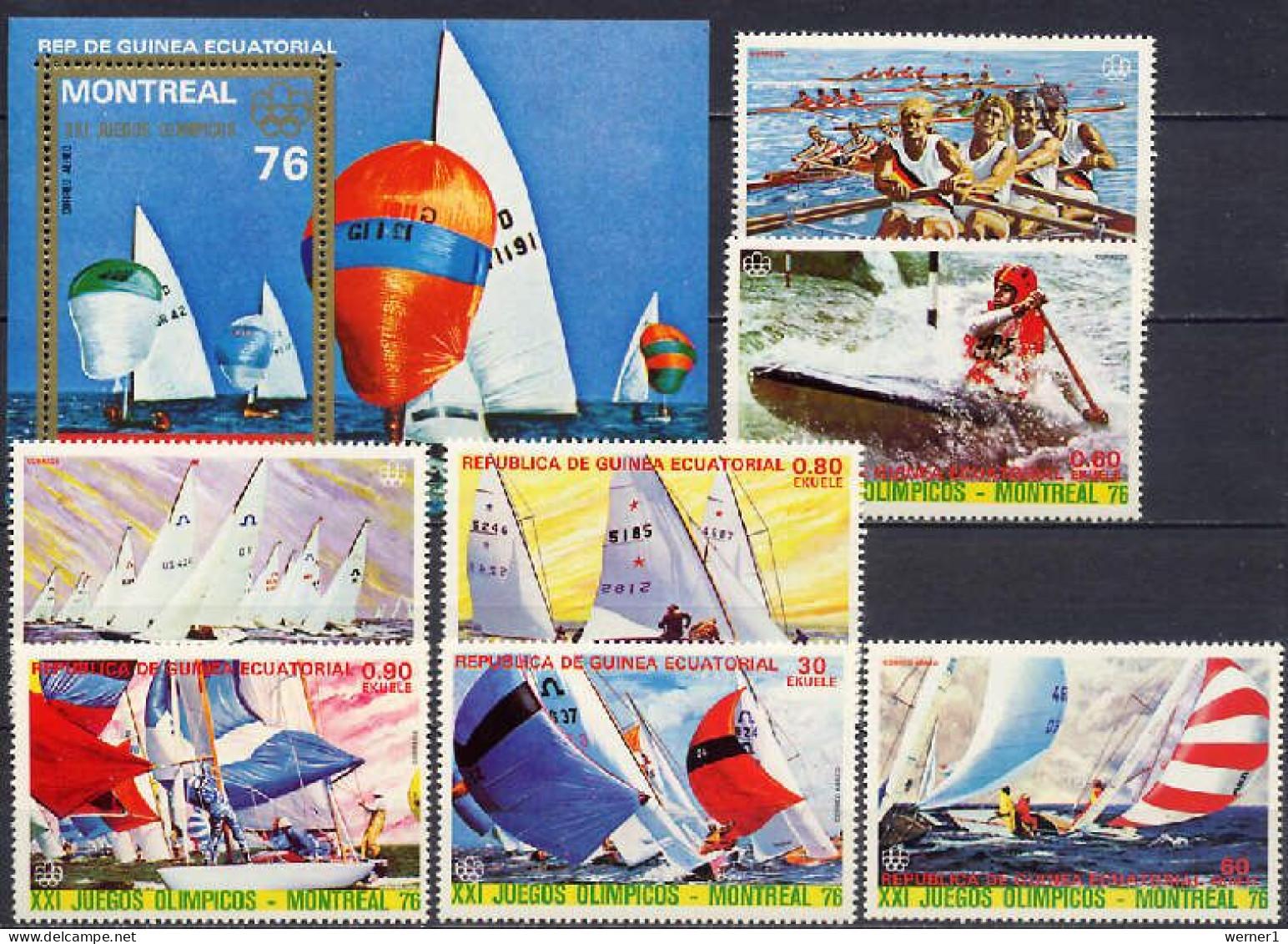 Equatorial Guinea 1976 Olympic Games Montreal, Sailing, Rowing, Kayaking Set Of 7 + S/s MNH - Ete 1976: Montréal