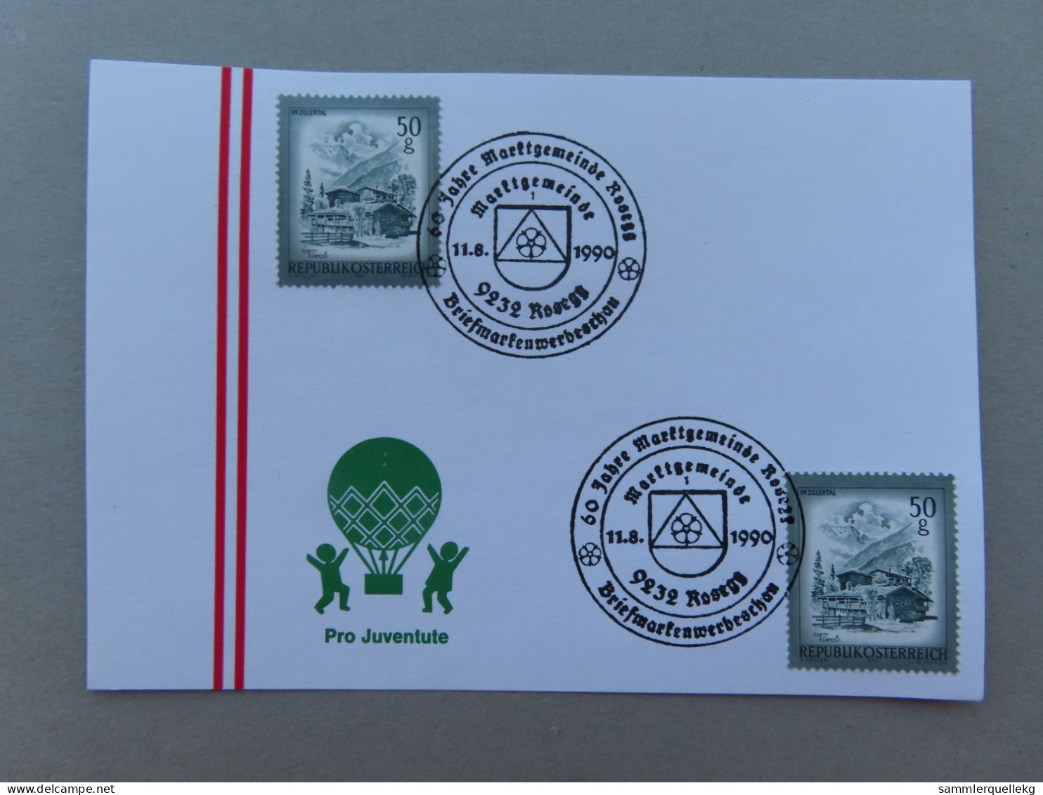 Österreich Pro Juventute - Mit Sonderstempel 11. 8. 1990 Rosegg, 60 Jahre Marktgemeinde Rosegg (Nr.1725) - Other & Unclassified