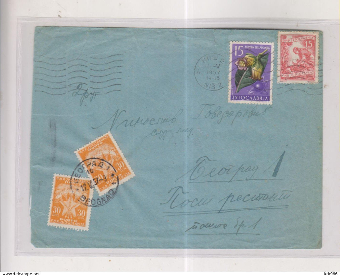 YUGOSLAVIA,1957 NIS Nice Cover To Beograd Postage Due - Lettres & Documents