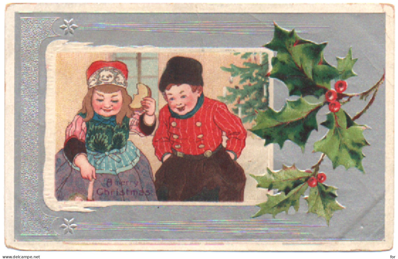 Illustrateur : à Identifier : Couple D'enfants - Hollande : A  Merry Christmas - Joyeux Noël : Carte Gaufrée - 1900-1949