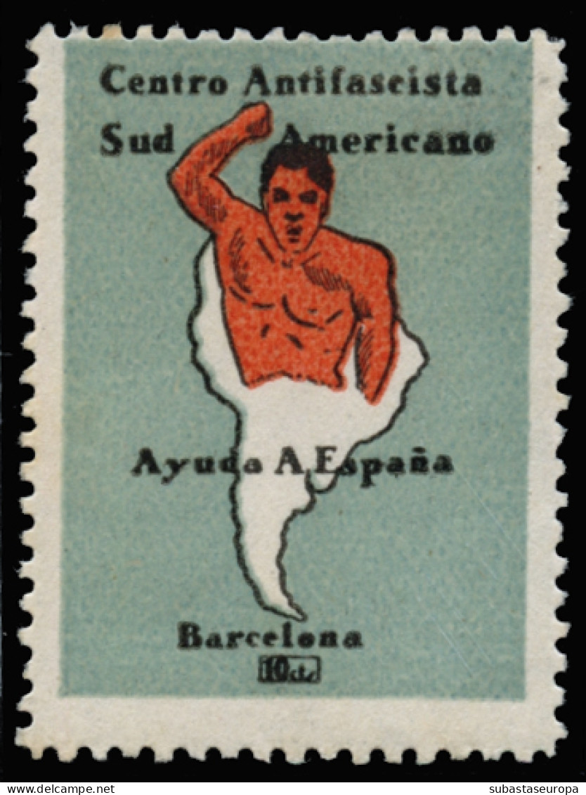 Centro Antifascista Sudamericano. Ayuda A España - Barcelona. 10 Cts. Rara. - Spanish Civil War Labels