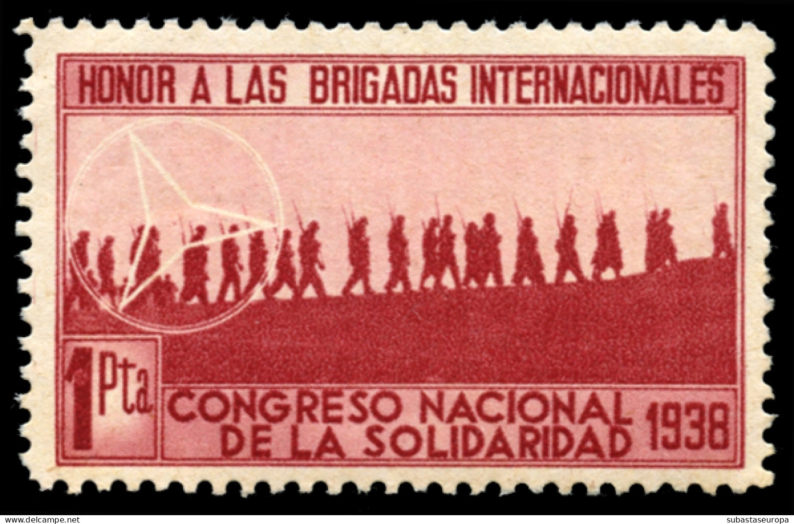 **. Congreso Nacional Solidaridad - Honor A La Brigadas Internacionales. 2 Viñetas Diferentes De 1 Pta.  - Spanish Civil War Labels