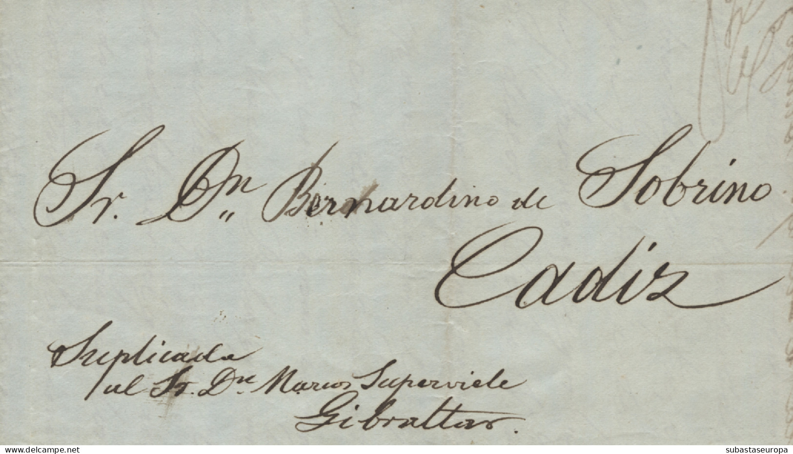 MACAO. 1852. Carta Circulada De Macao A Cádiz. Manuscrito "Suplicada Sr. D. Marcos Superviele - Gibraltar".  - Lettres & Documents