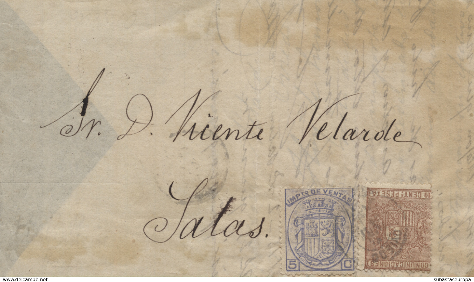 Ø 153 Más Sello De Impuesto De Ventas. En Carta Circulada En Asturias. Rarísima. - Lettres & Documents