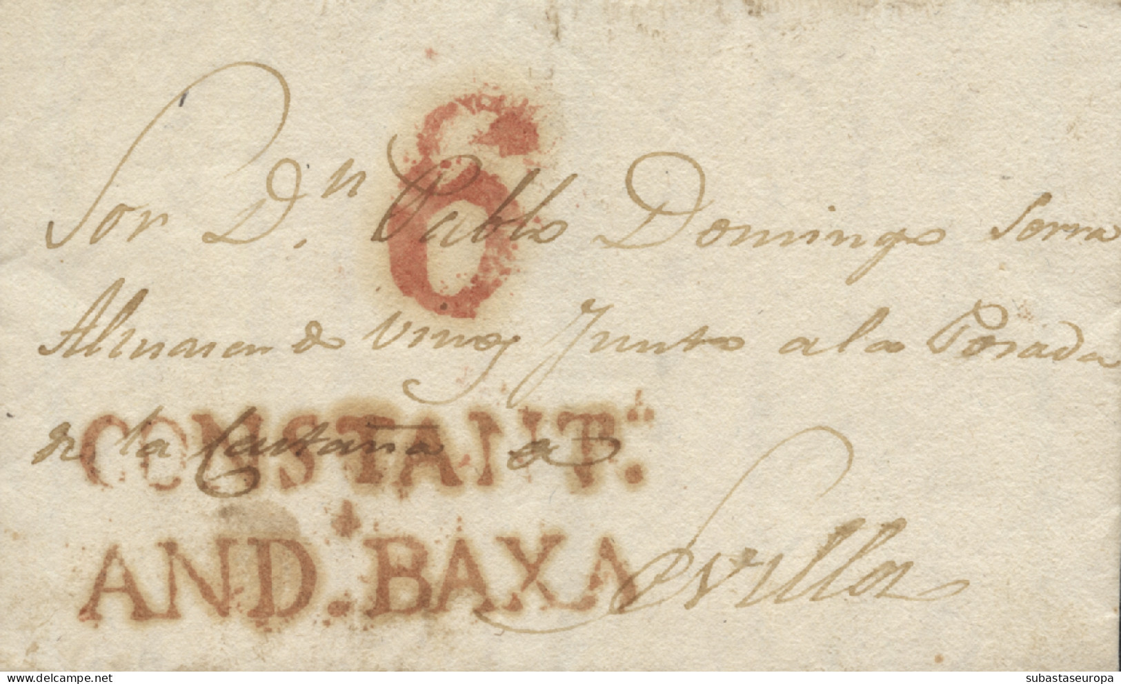 D.P. 25. 1836 (18 DIC). Carta De Lora Del Río A Sevilla. Marca De Constantina Nº 2R. Porteo "6". Bonita. - ...-1850 Préphilatélie