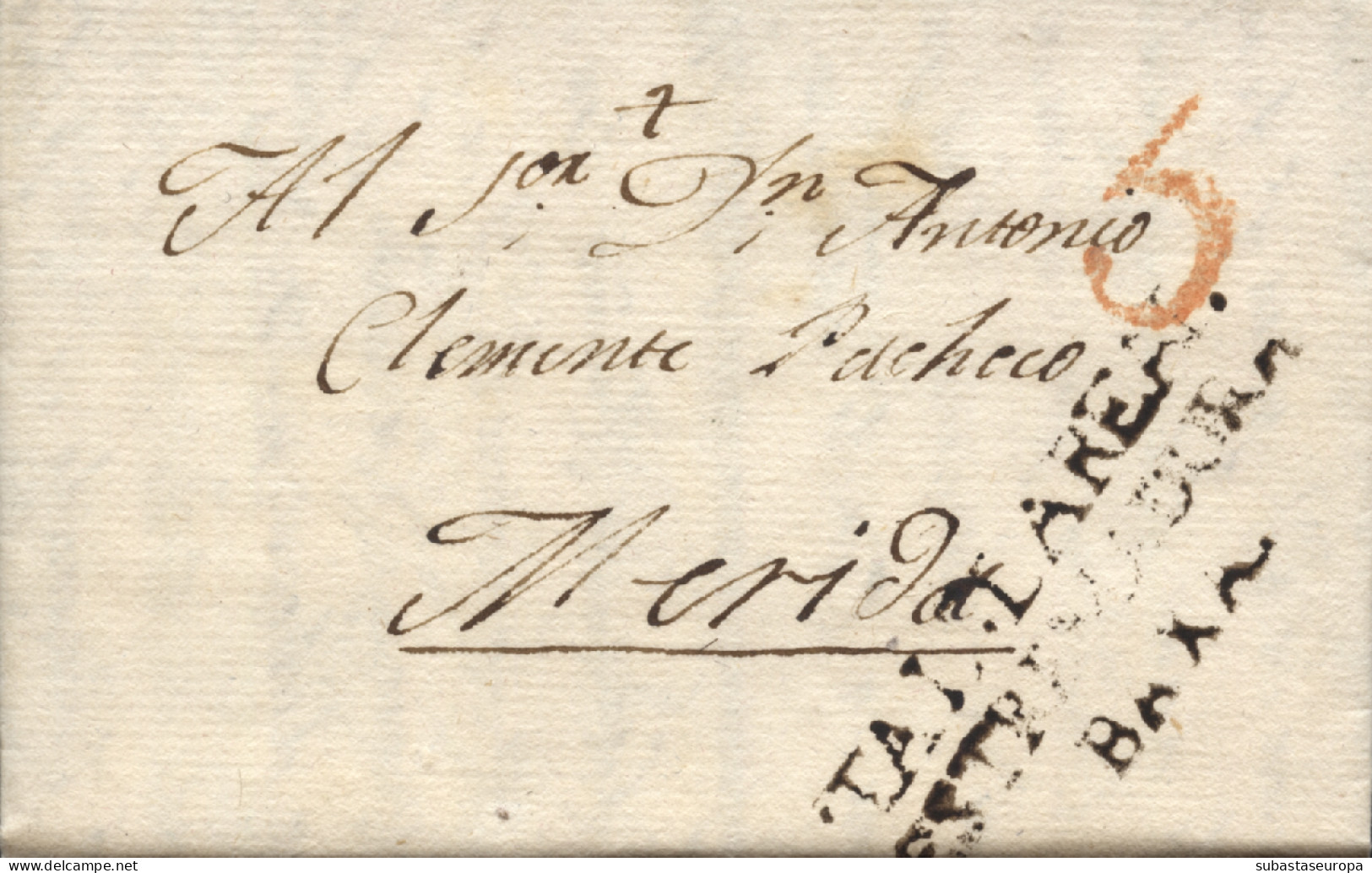 D.P. 13. 1814 (14 JUN). Carta De Talavera La Real A Mérida. Marca Nº 2N. Bonita. - ...-1850 Vorphilatelie
