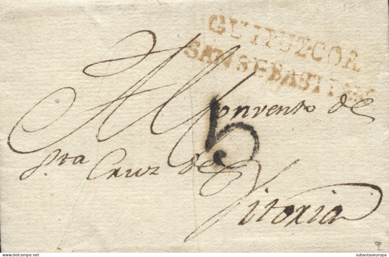 D.P. 11. 1812 (8 JUN). Carta De San Sebastián A Vitoria. Marca Nº 20R. Porteo 5 Mms. Preciosa. - ...-1850 Vorphilatelie