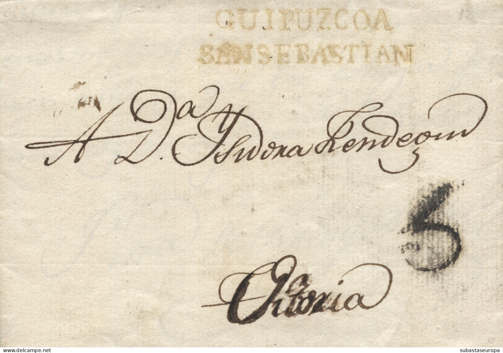 D.P. 11. 1812 (6 ABR). Carta De San Sebastián A Vitoria. Marca Nº 20R. Porteo 6. Preciosa. - ...-1850 Vorphilatelie