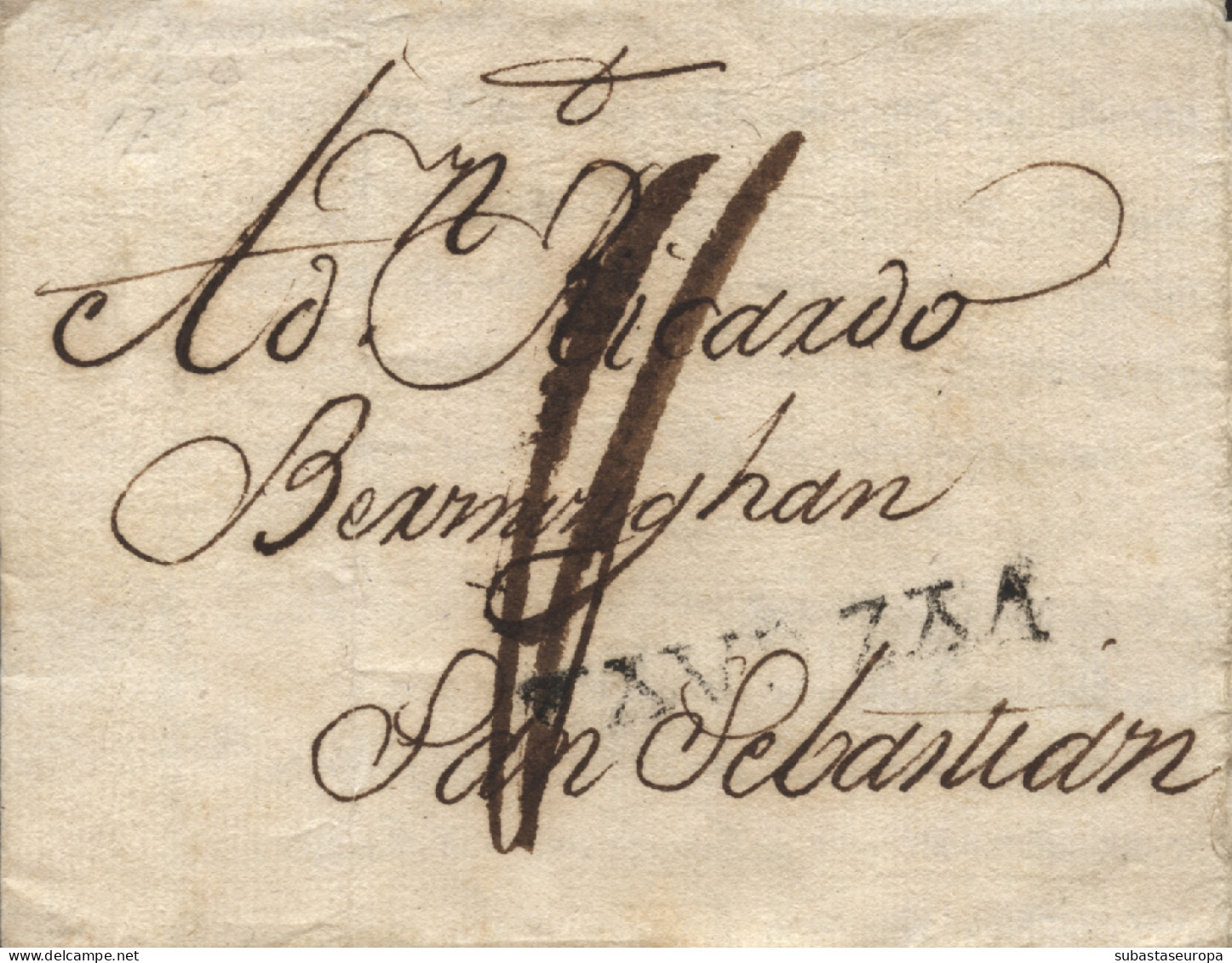 D.P. 11. 1798 (23 DIC). Carta De Bilbao A San Sebastián. Marca Nº 12N. Rara. - ...-1850 Vorphilatelie