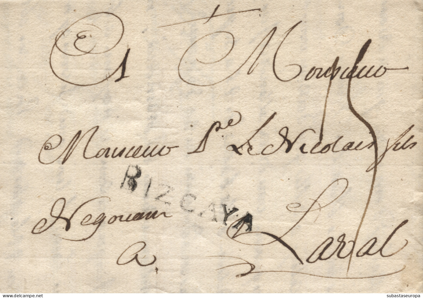 D.P. 11. 1759 (24 ABR). Carta De San Sebastián A Laval (Francia). Marca Nº 7N. Preciosa Y Rara. - ...-1850 Vorphilatelie
