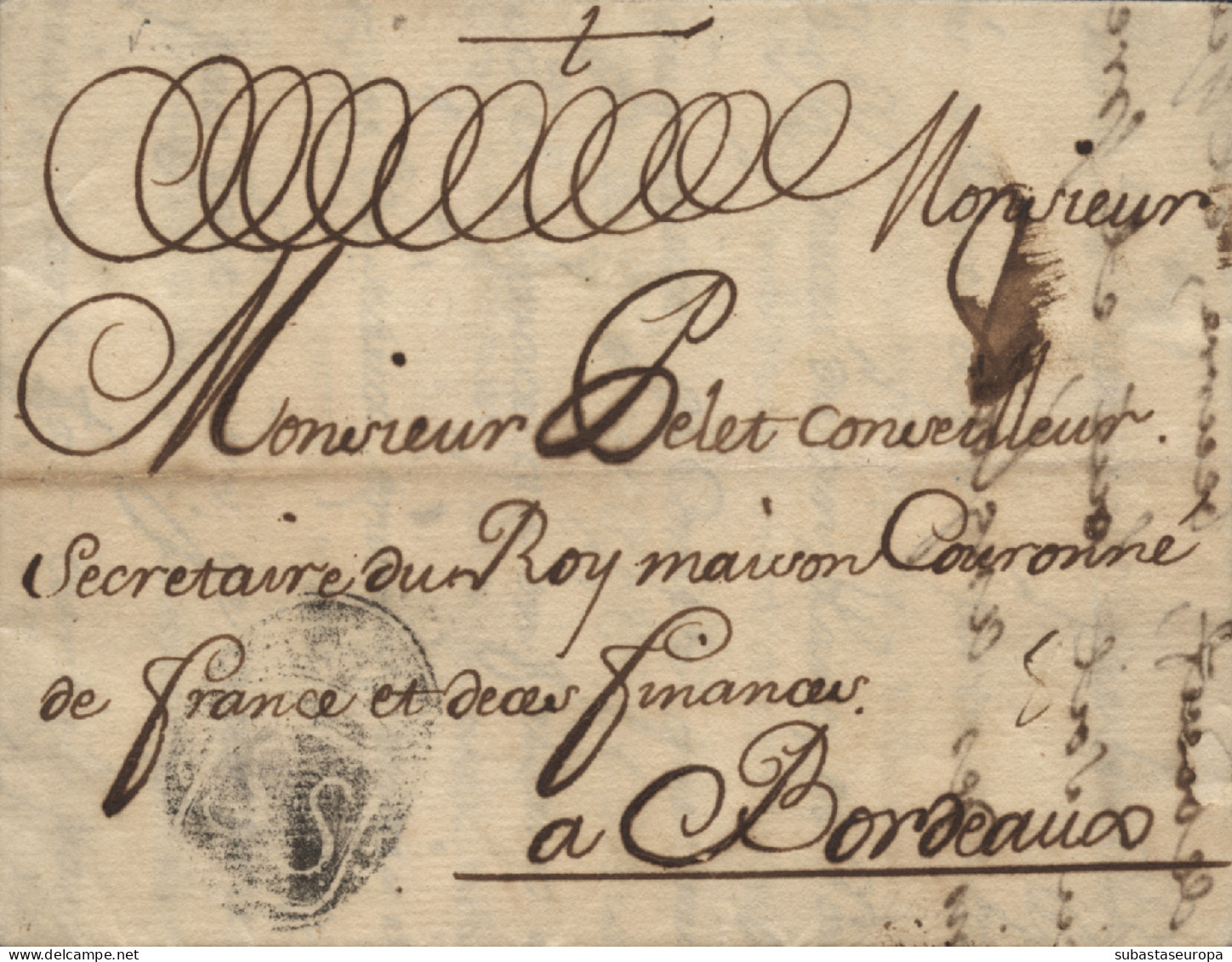 D.P. 11. 1739 (6 OCT). Carta De San Sebastián A Burdeos (Francia). Marca Nº 3N. Muy Bonita. - ...-1850 Préphilatélie