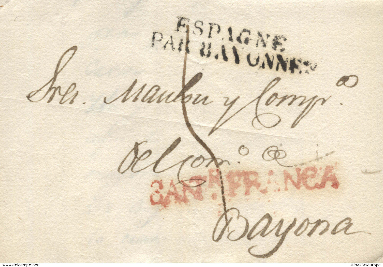 D.P. 9. 1824. Carta De Santander A Bayona (Francia). Marca Lineal 15R Y En Negro Marca Francesa "ESPAGNE/PAR BAYONNE".  - ...-1850 Vorphilatelie