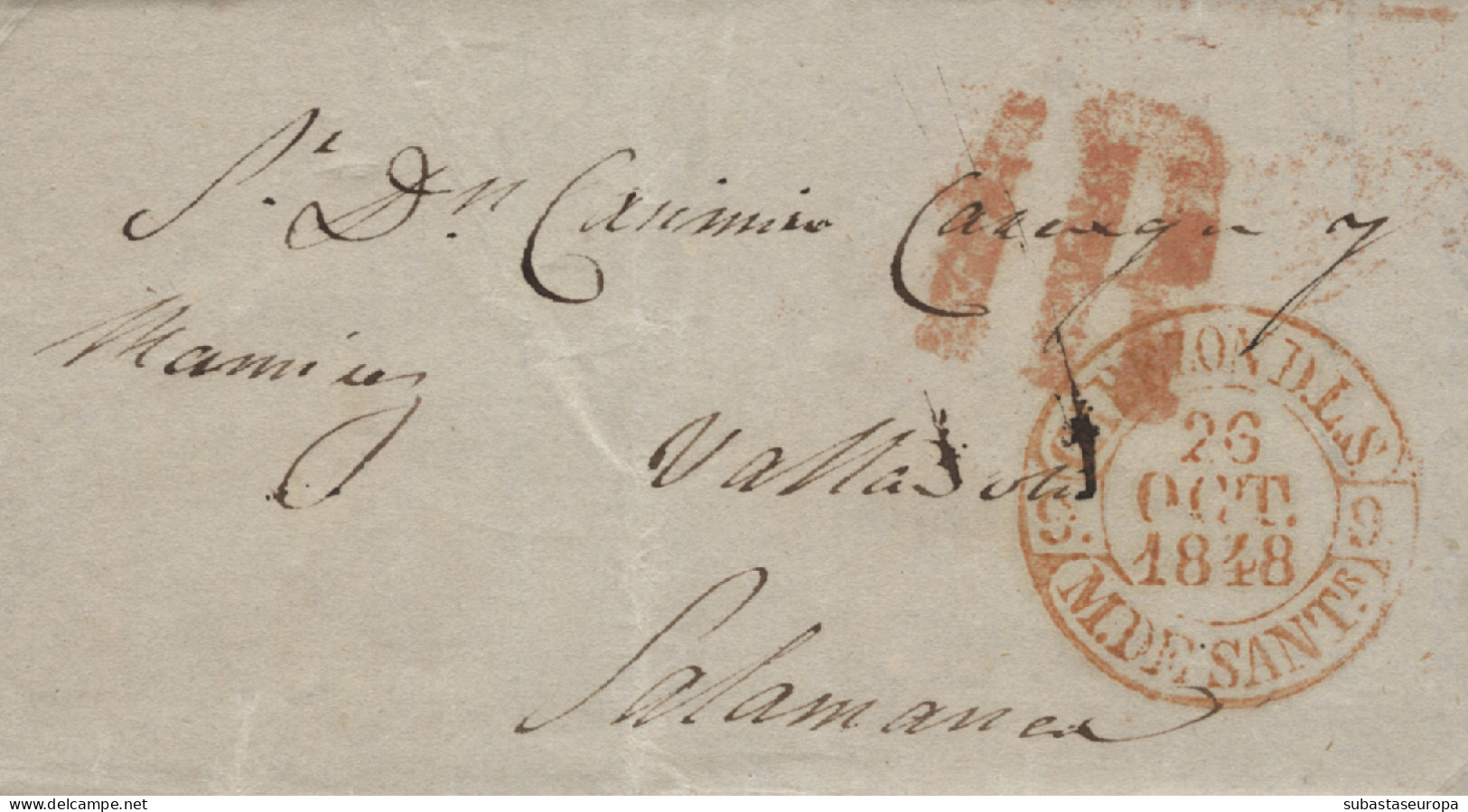 D.P. 9. 1848. Carta De Valle A Salamanca. Nítido Baeza En Color Rojo "CABEZON D.L.S./M.DE  - ...-1850 Prephilately